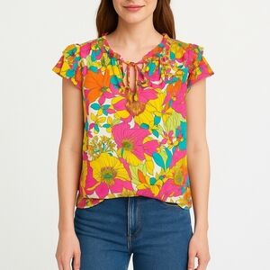 NWT Rose + Olive Floral Top